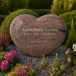 Gravsten Hjerteform Fuldpoleret - Indisk Multicolor Red Granit