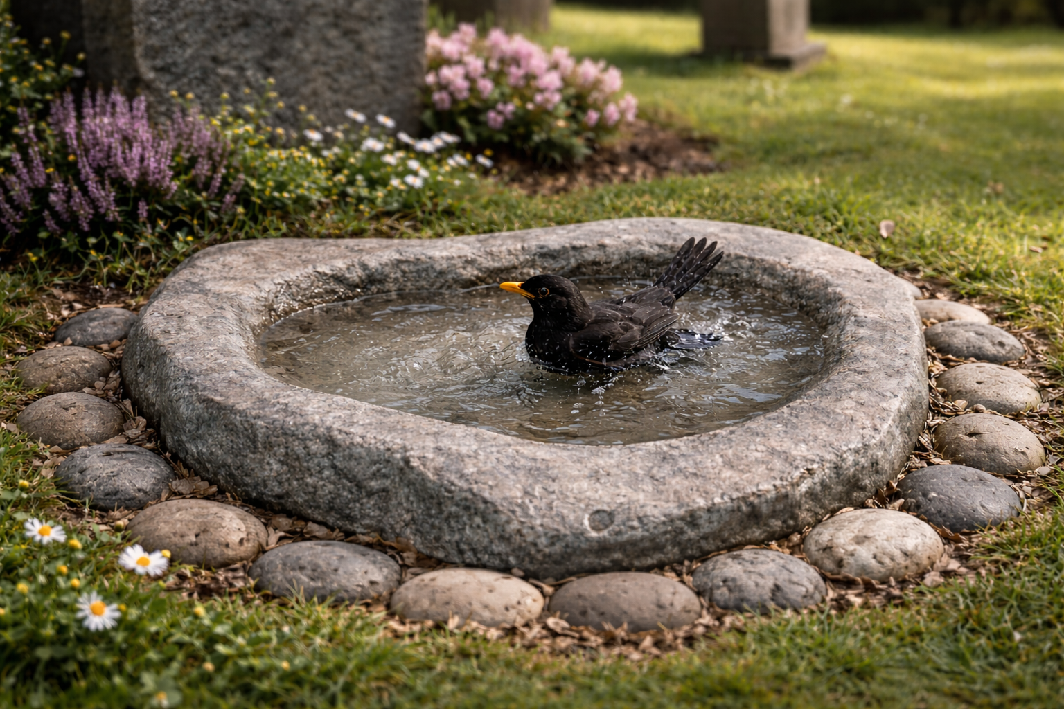 5bbd5b17-0bd7-4166-b72b-e926ba5a7274 Granit fuglebad i massiv natursten med organisk form – håndbearbejdet fuglebad i rosa granit til have og terrasse