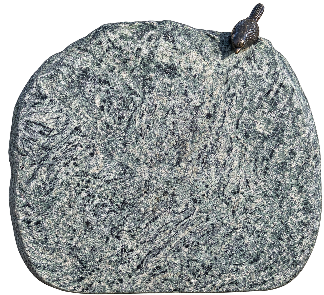 Grøn granitsten med bronzefugl Gravsten Granit Olive Green Grøn Tekstur